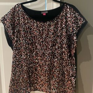 Vince Camuto Black and Pink Sequin Top